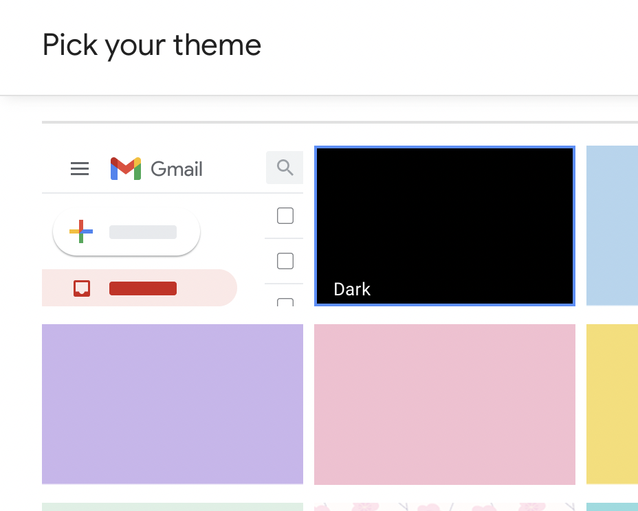 Select Dark theme Gmail Desktop Browser